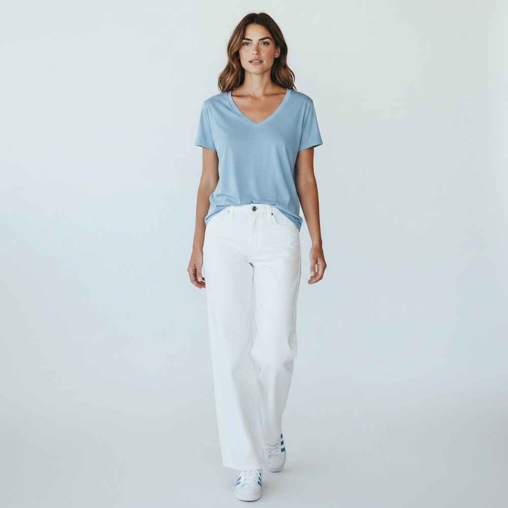 J.Crew Slub Cotton Tee Women's M Blue Modern Coastal Chic NWT $34